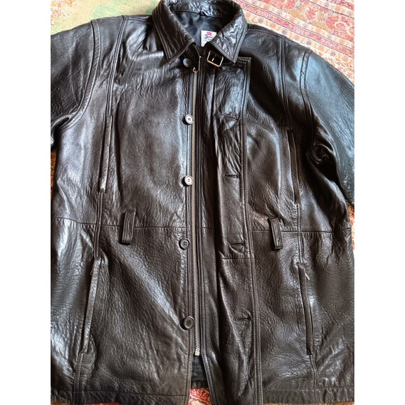 Men's vintage Steelwing dark brown long very soft leather coat L zip + button - Picture 4 of 8